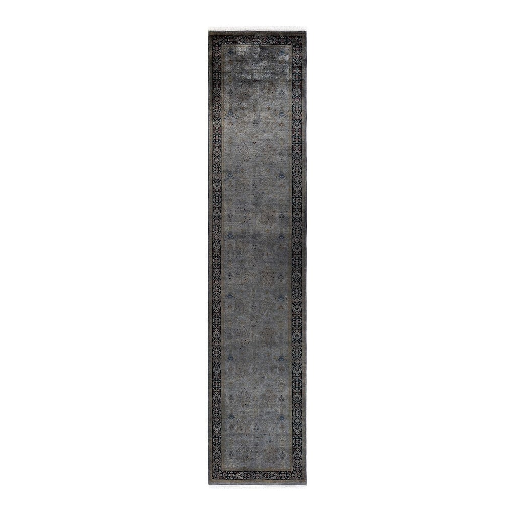 Overton Hand Knotted Wool Vintage Inspired Modern Contemporary Overdyed Gray Runner Rug - 2' 6" x 12' 3"