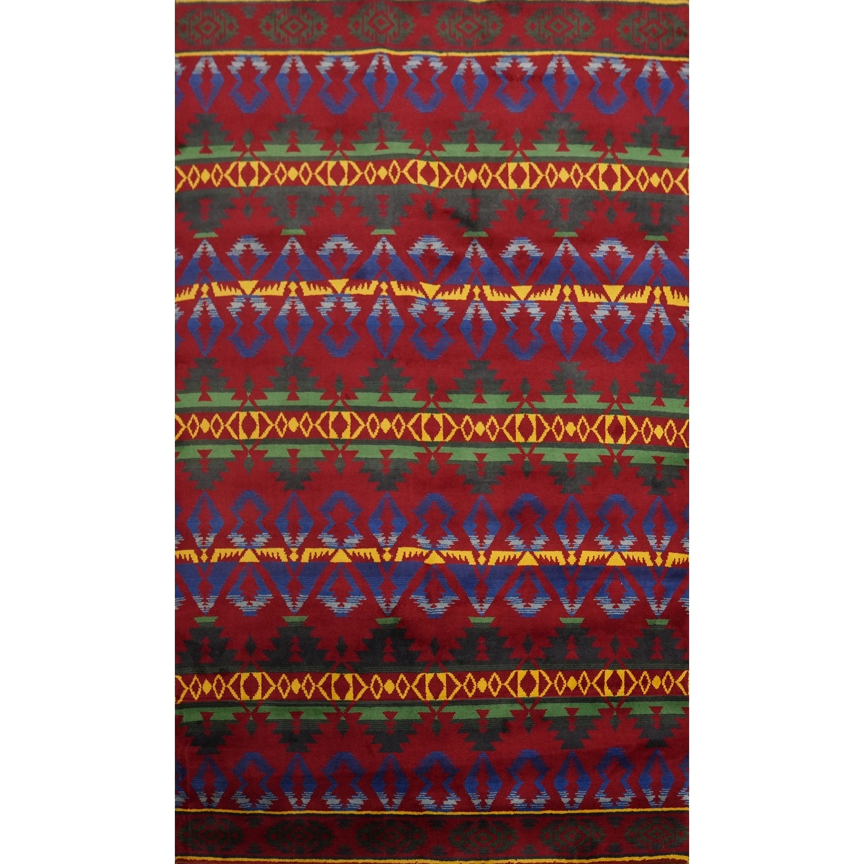Hand-knotted Tribal Wool Red Geometric Oriental Area Rug - 9' 4'' X 5' 10''