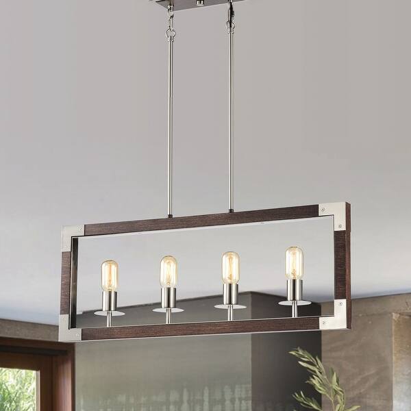 Brushed Nickel and Wood 4-Light Linear Island Lighting ...