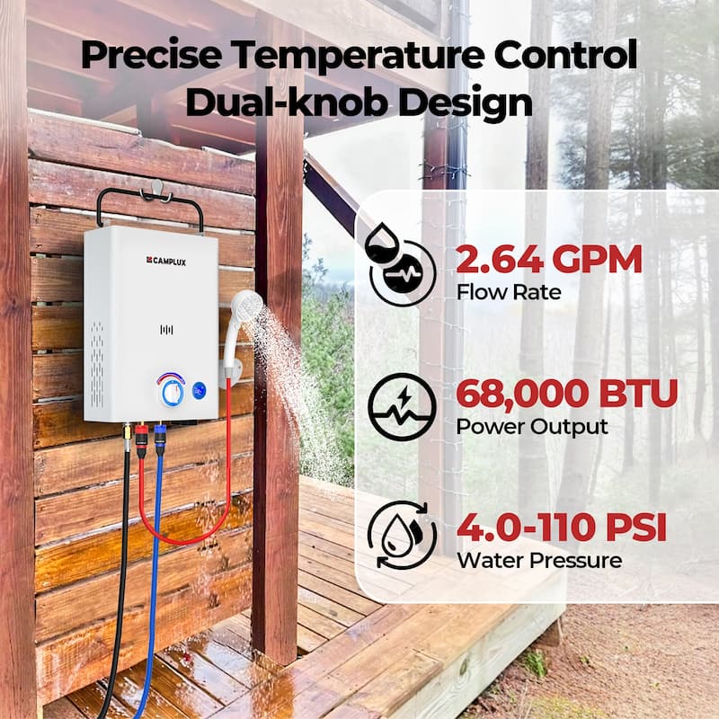 CAMPLUX First Series 2.64GPM 68,000 BTU Portable Outdoor Propane Tankless Water Heater