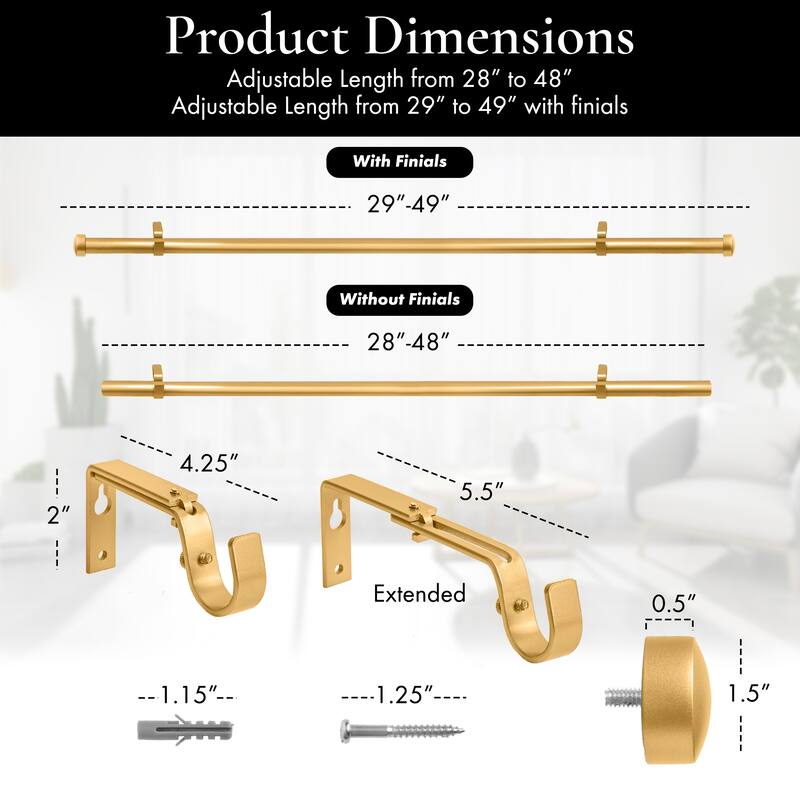 Meriville 1-Inch Diameter End Cap Single Window Curtain Rod