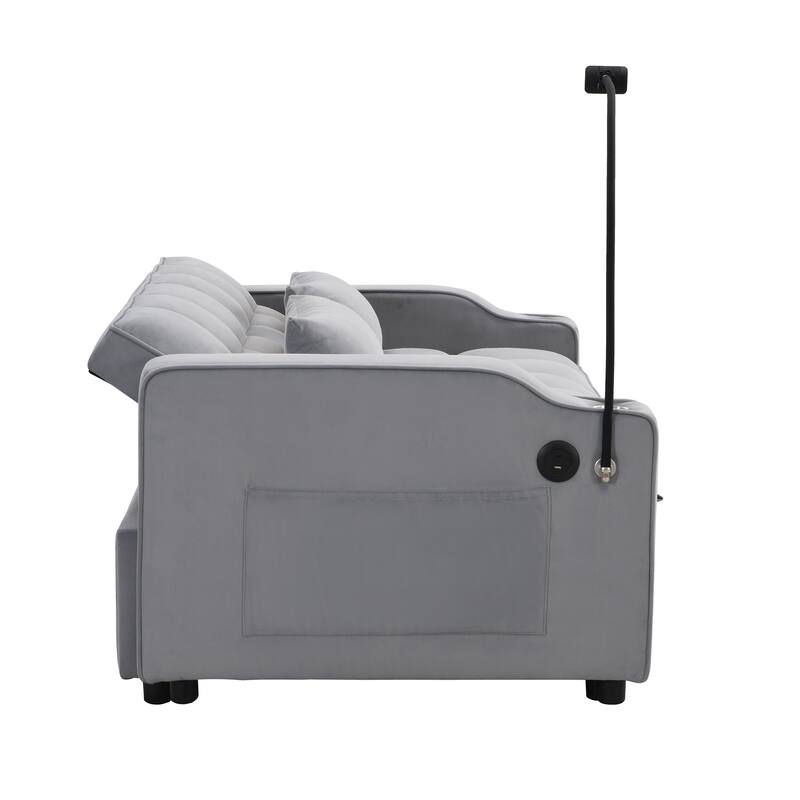 3 in 1 Velvet Convertible Sofa Bed with Pillows and Pockets