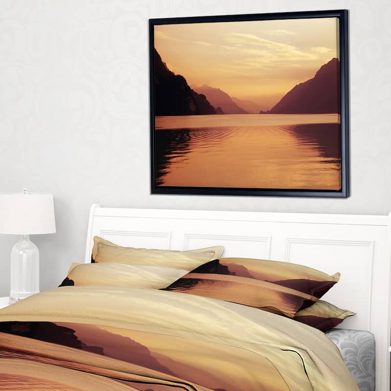 Designart "Fantastic Swiss Lake at Sunset in Brienz" Extra Large Seascape Art Framed Canvas
