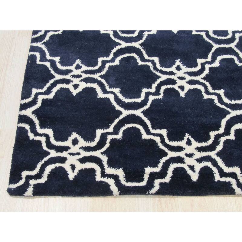 Blue Hand-Tufted Moroccan Wool Area Rug, 5' x 8' Ivory Rectangle, Vibrant Home Accent - L