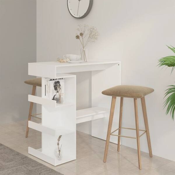 slide 2 of 50, vidaXL Bar Table with Storage Rack 39.4"x19.7"x40" Engineered Wood - 39.4" x 19.7" x 40" White