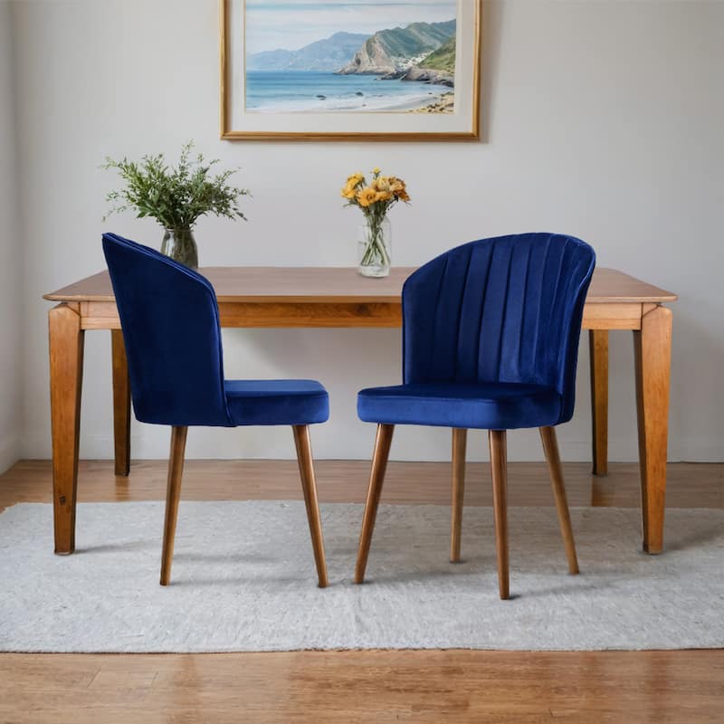 Roswell Mid-Century Modern Velvet Dining Chair (Set of 2) - Navy Blue