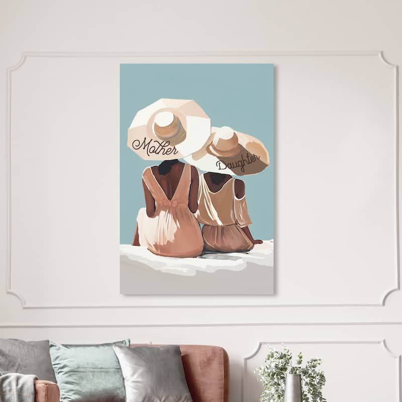 Wynwood Studio Fashion and Glam Mother and Daughter Love White and Cream White Nautical & Coastal Wall Art Canvas Print - 54 x 36