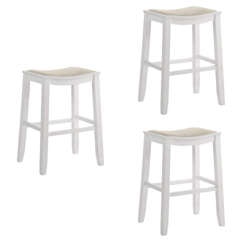 Iyani Backless Bar Stool, Counter Height Kitchen Stool with Wood Legs - Set of 3 - White - Bar Height