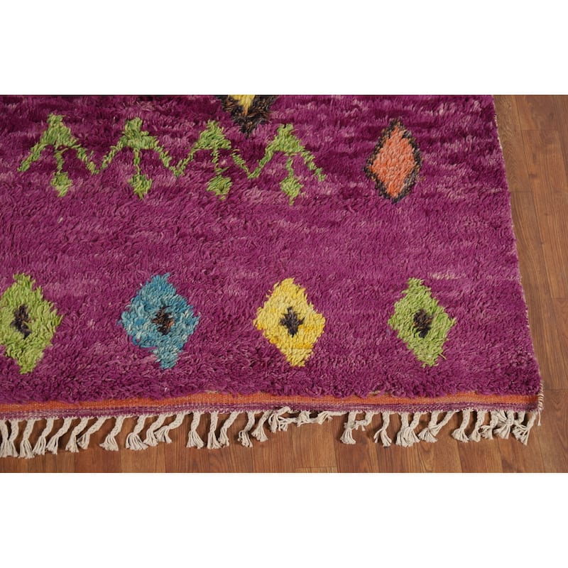 Purple Moroccan Oriental Area Rug Hand-Knotted Wool Carpet - 8'9" x 12'3"
