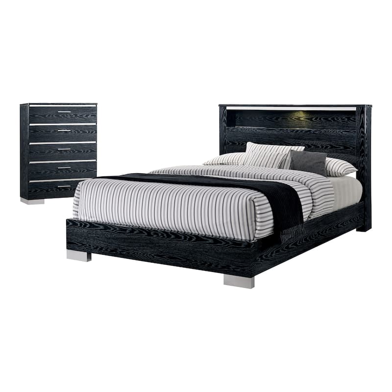 Champs Contemporary Queen Solid Wood 2-Piece Storage Panel Bed Set by Furniture of America