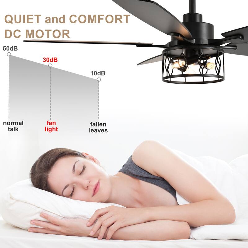 Bella Depot 52" Modern Gold Ceiling Fan with Light and Remote 6-Speed Large Caged Ceiling Fan