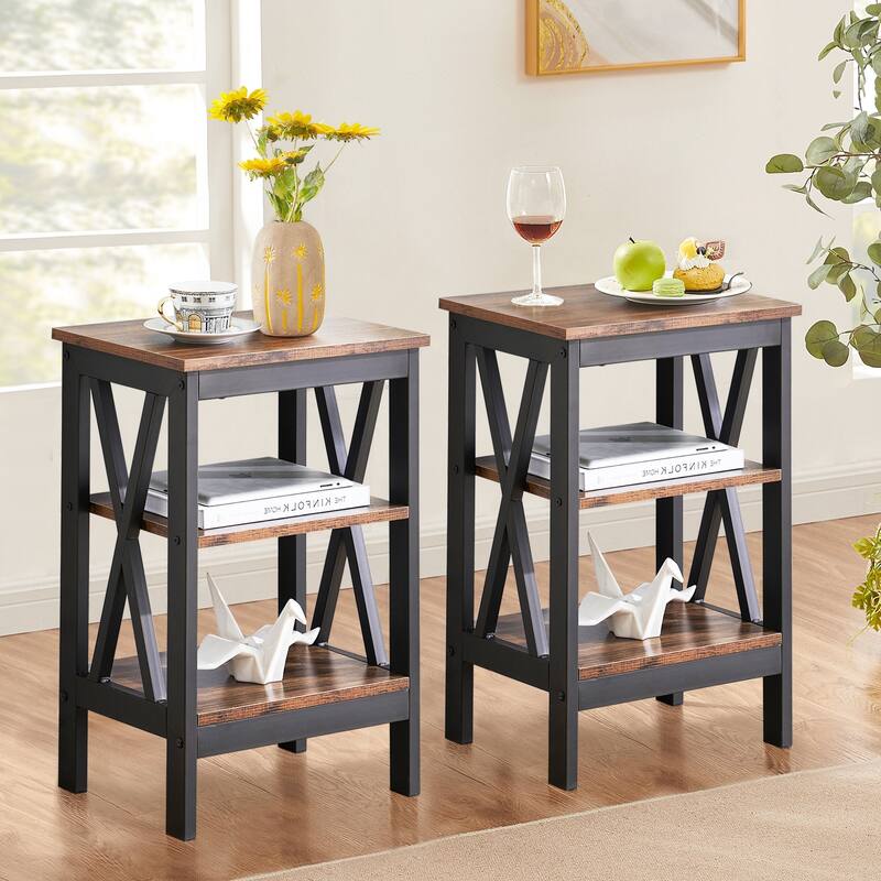 Modern Nightstand Set with 3-Tier Storage Shelves X-Shaped Nightstands Set of 2 Available in Multiple Colors for Bedrooms - Brown