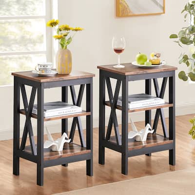 Modern Nightstand Set with 3-Tier Storage Shelves X-Shaped Nightstands Set of 2 Available in Multiple Colors for Bedrooms