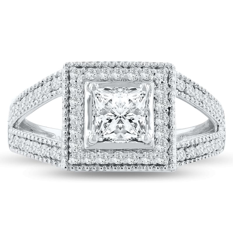 Auriya Platinum 1ctw Princess-cut Halo Diamond Engagement Ring(E, VS2)