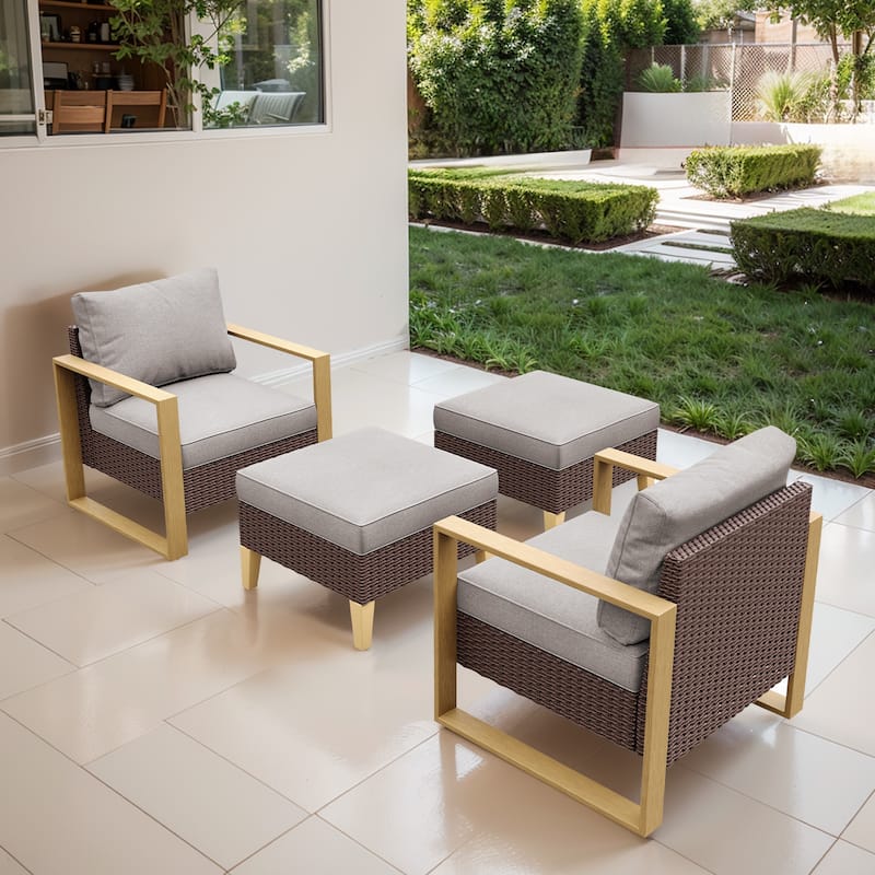Gymojoy Outdoor Patio Chair with Ottoman Set of 4 - Brown - Beige