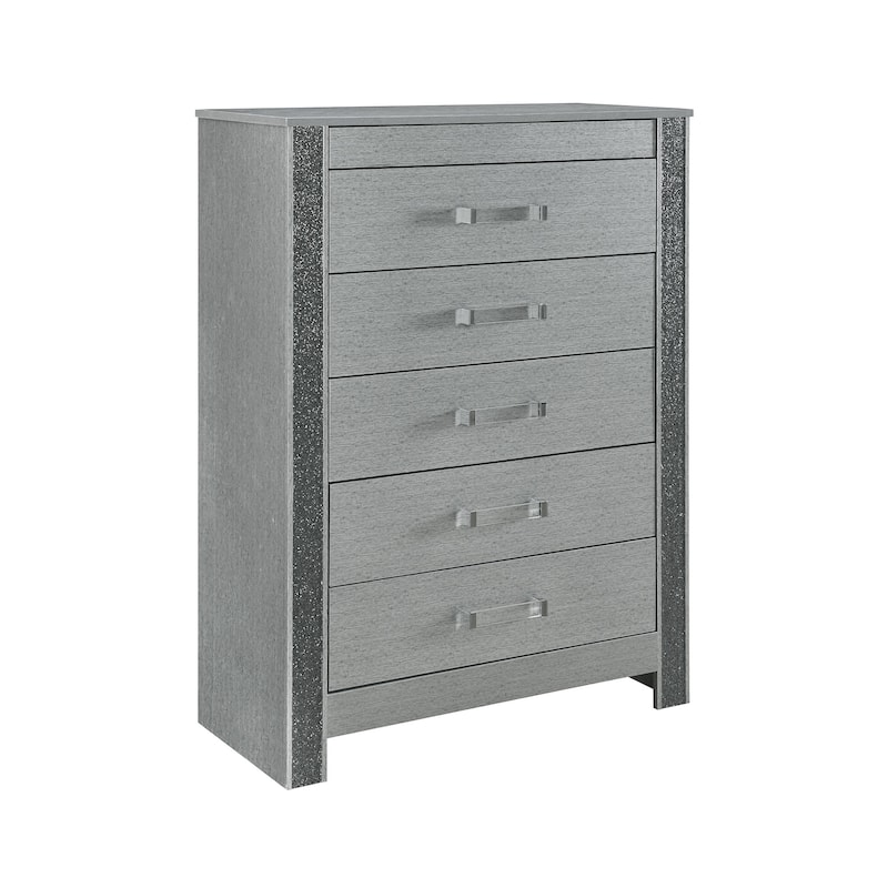 HomeRoots 36" Silver Wood Five Drawer Dresser