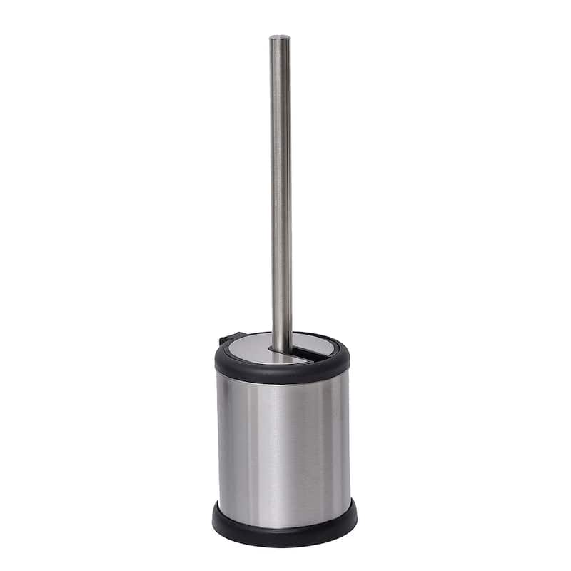 Bath Toilet Bowl Brush Holder with Folding Lid Stainless Steel - 15 inches H x 4.8" Diam