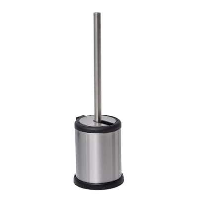 Bath Toilet Bowl Brush Holder with Folding Lid Stainless Steel - 15 inches H x 4.8" Diam