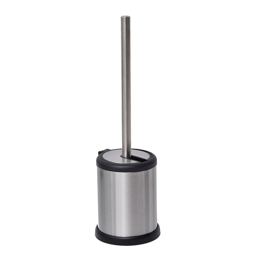Bath Toilet Bowl Brush Holder with Folding Lid Stainless Steel - 15 inches H x 4.8" Diam
