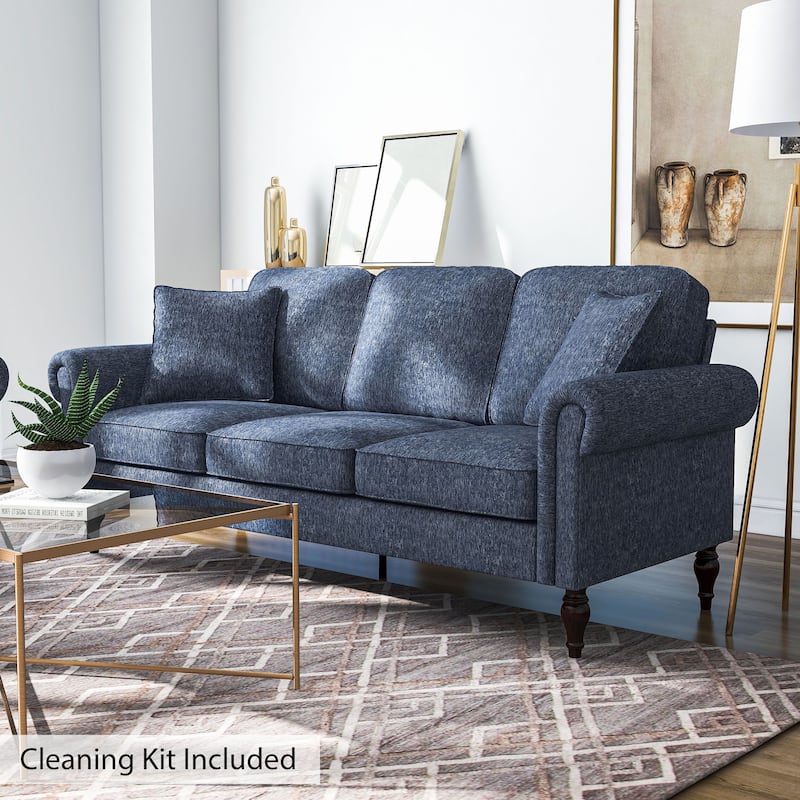 Igny Traditional Chenille Upholstered Rolled Arms Sofa by Furniture of America - With Care Kit - Blue