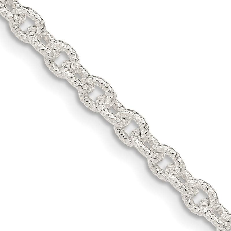 Curata 925 Sterling Silver 3.5mm Fancy Textured Rolo Chain Necklace (Lobster)