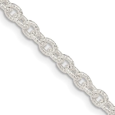 Curata 925 Sterling Silver 3.5mm Fancy Textured Rolo Chain Necklace (Lobster)
