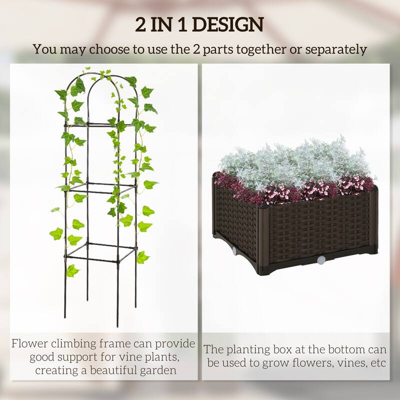 Outdoor 2-in-1 Self-Watering Raised Garden Planter Box with Trellis