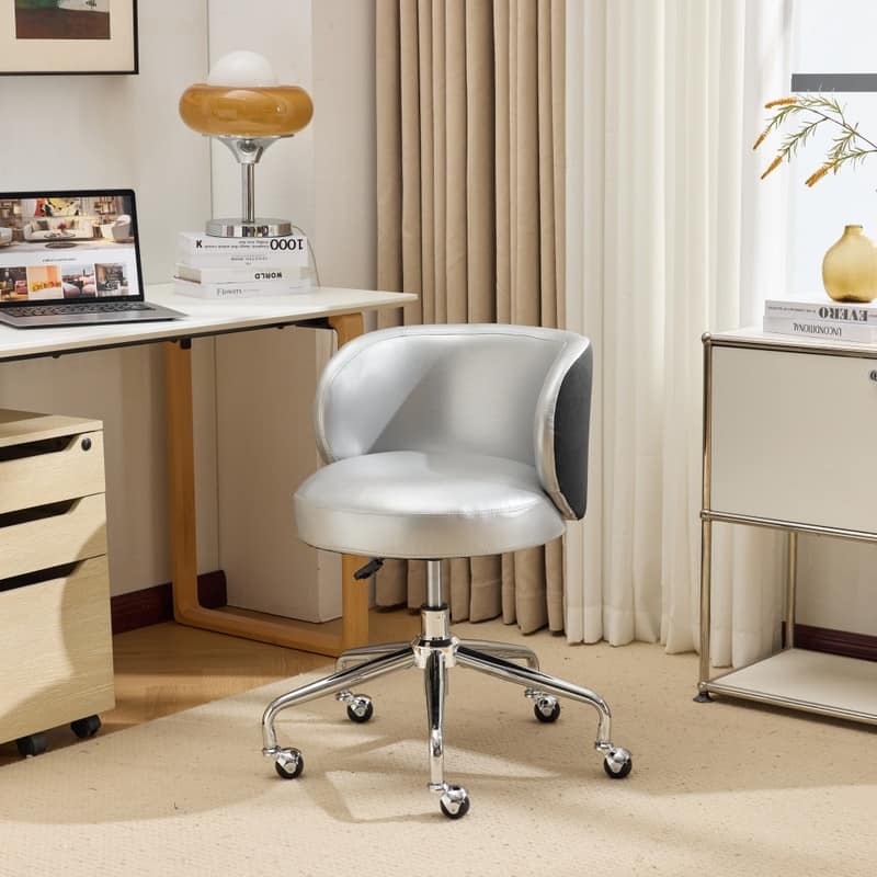 Modern PU Swivel Chair Armless Adjustable Rolling Office Desk Chair with Wheels and Backrest Support - N/A