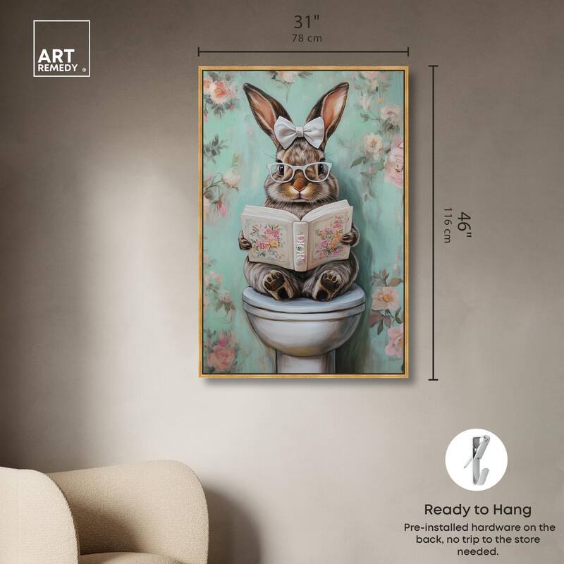 Petite Floral Toilet Bunny Canvas by Art Remedy
