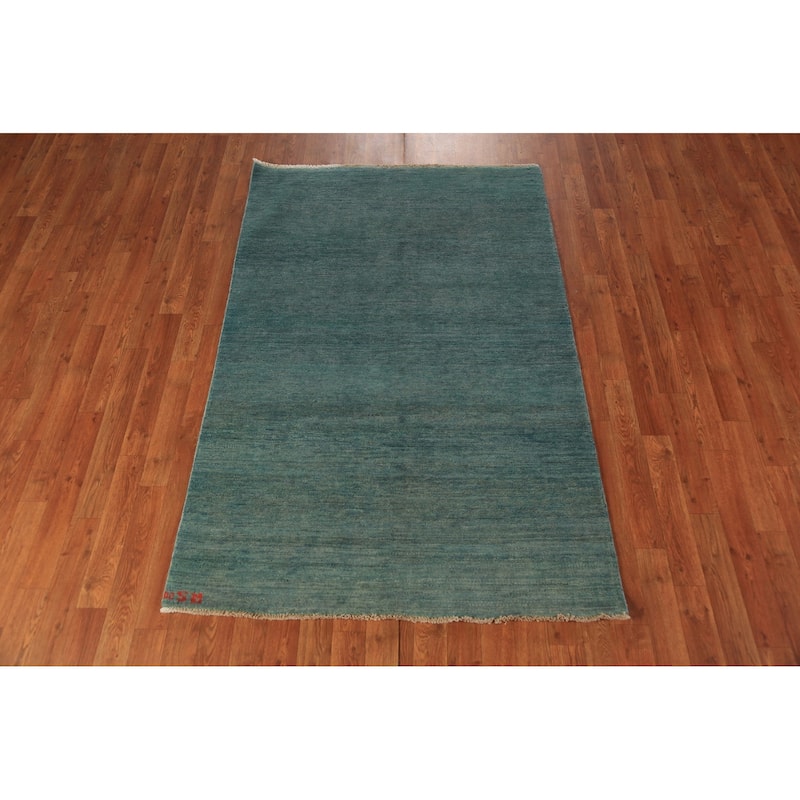 Gabbeh Modern Rug Hand-Knotted Stripe Blue Wool Carpet - 3'10" x 5'10"