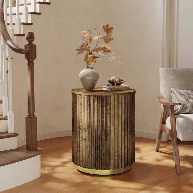 Small Fluted Round Side Table, Bedside Table for Sofa