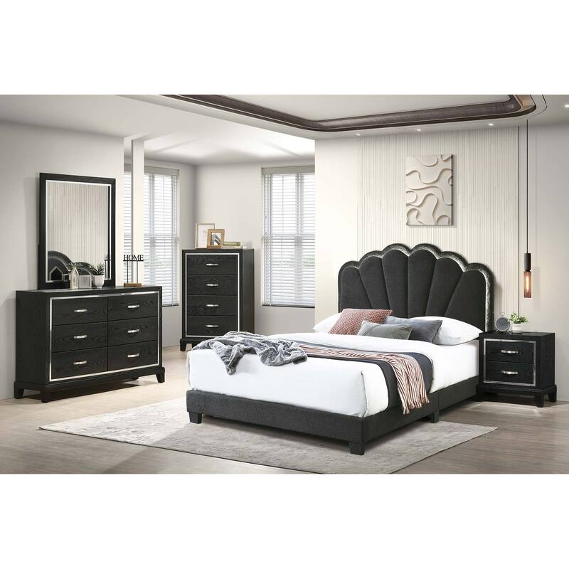 Contemporary Nightstand with USB Port - Black Finish, Chrome Handles & Tapered Legs