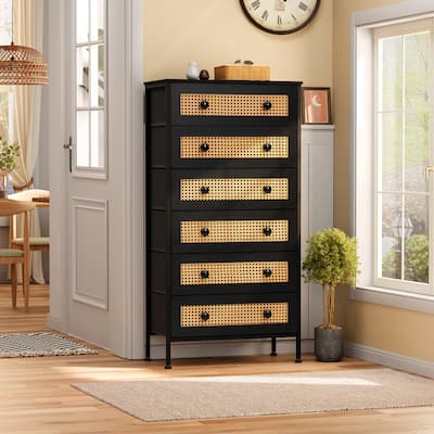 6-Drawer Dresser Chest PE Rattan Storage Tower Organizer Cabinet