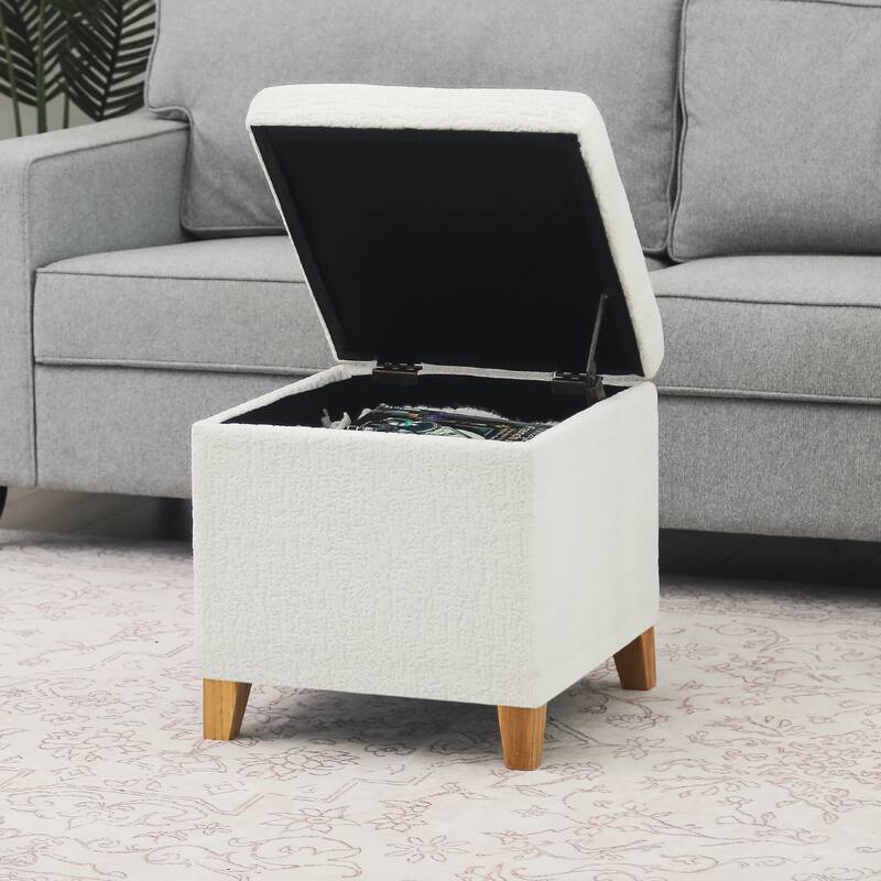 Adeco Storage Ottoman Fabric Bench, Rectangular Linen Foot Rest Stool