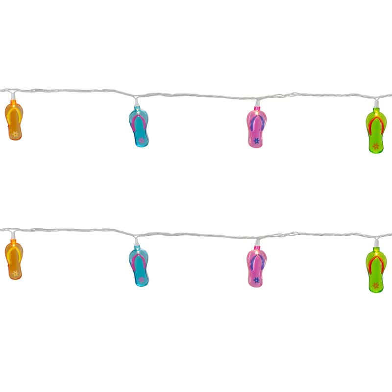 10-Count Summer Flip Flop Novelty String Christmas Light Set 7.25ft White Wire - 7.25'
