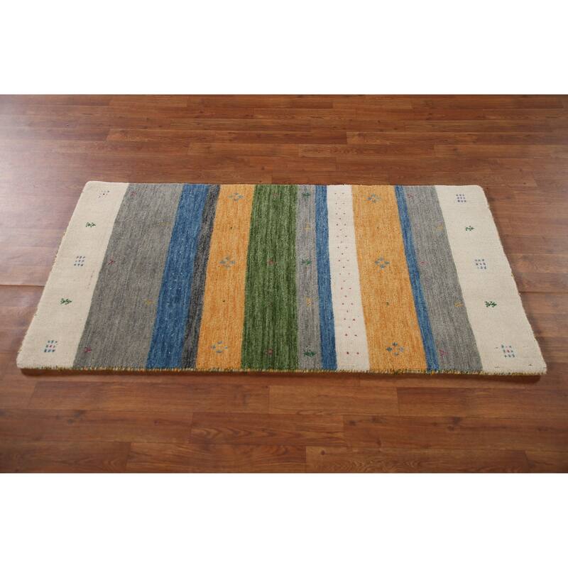 Striped Gabbeh Indian Rug Handmade Wool Carpet - 2'7"x 4'11"