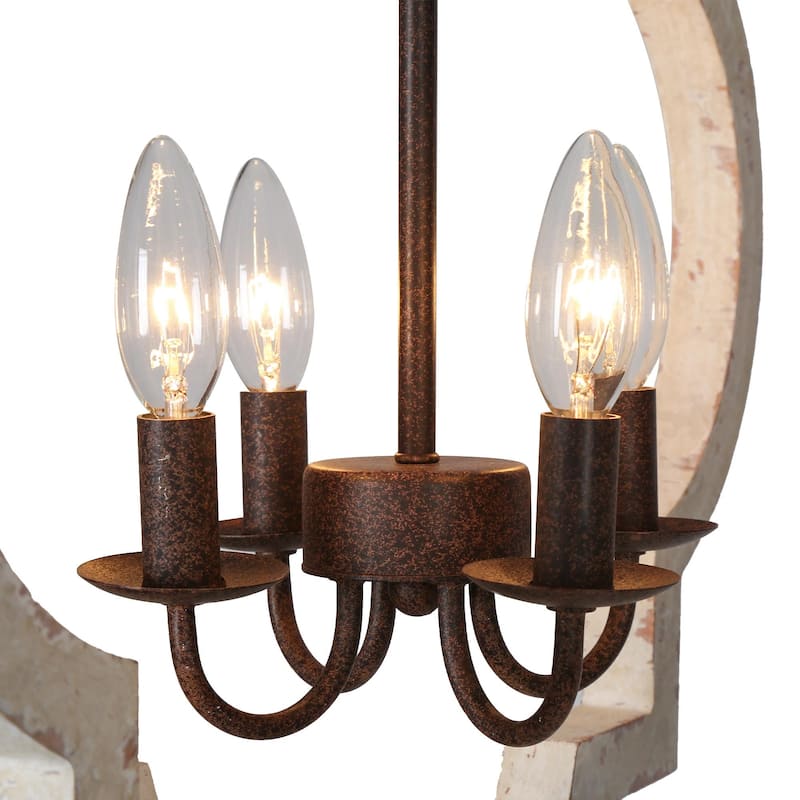 Farmhouse 4-Light Wood Lantern Chandelier Rustic Kitchen Island Light - D21.5" x H24