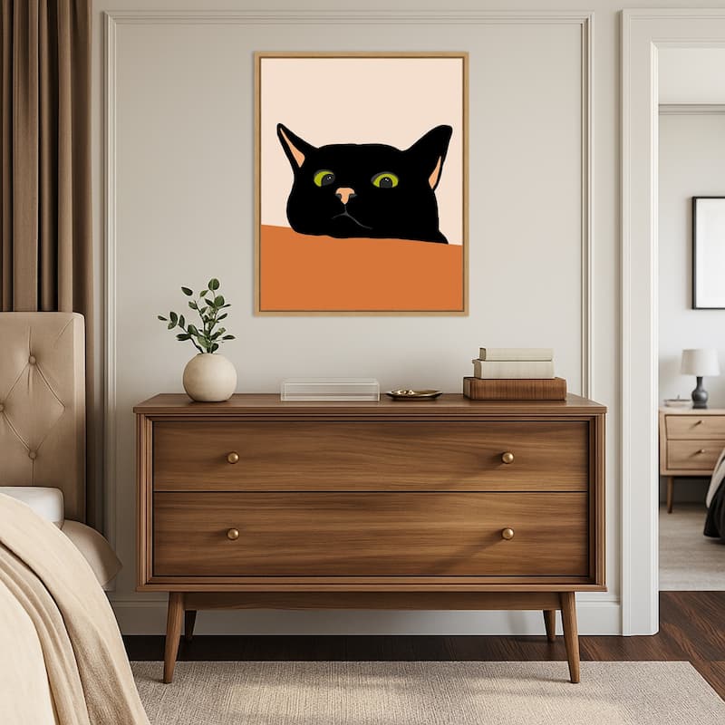 The Curious Cat by Uma Gokhale Framed Canvas Wall Art Print