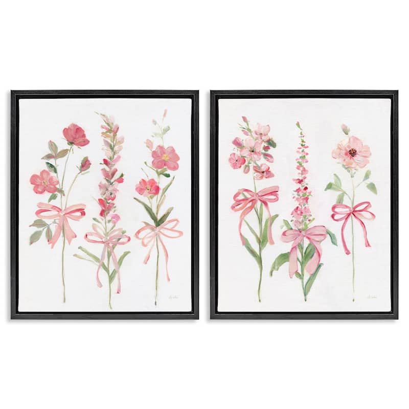 Stupell Soft Fresh Pastel Sprigs Framed Floater Canvas Wall Art Design By Sally Swatland (Set of 2) - 17 x 21 - Black