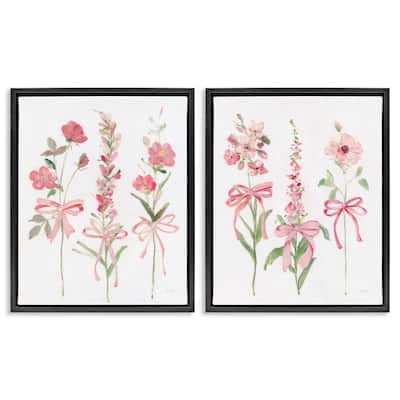 Stupell Soft Fresh Pastel Sprigs Framed Floater Canvas Wall Art Design By Sally Swatland (Set of 2)