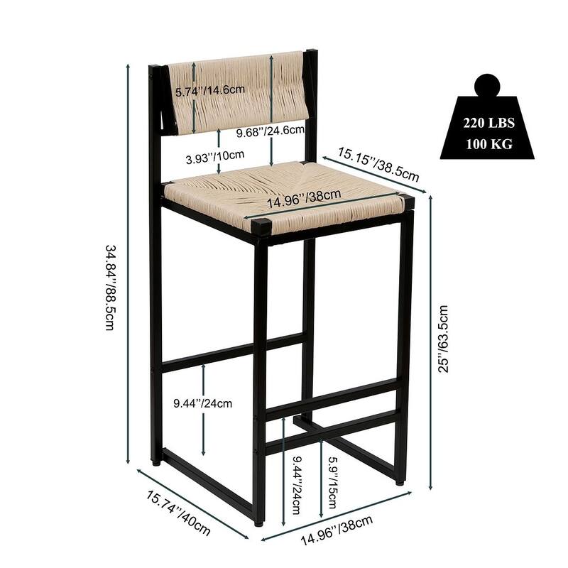 2 PCS Bar Stools with Back Hand Weave Stools