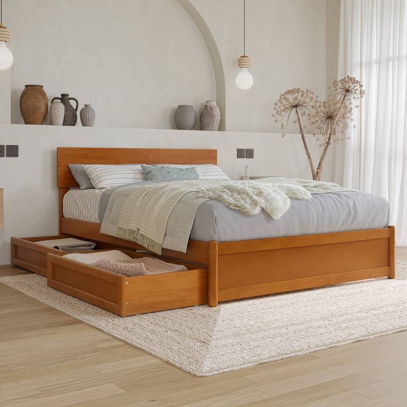 Wesley Platform Bed with Panel Footboard and Storage Drawers - Light Toffee - Full