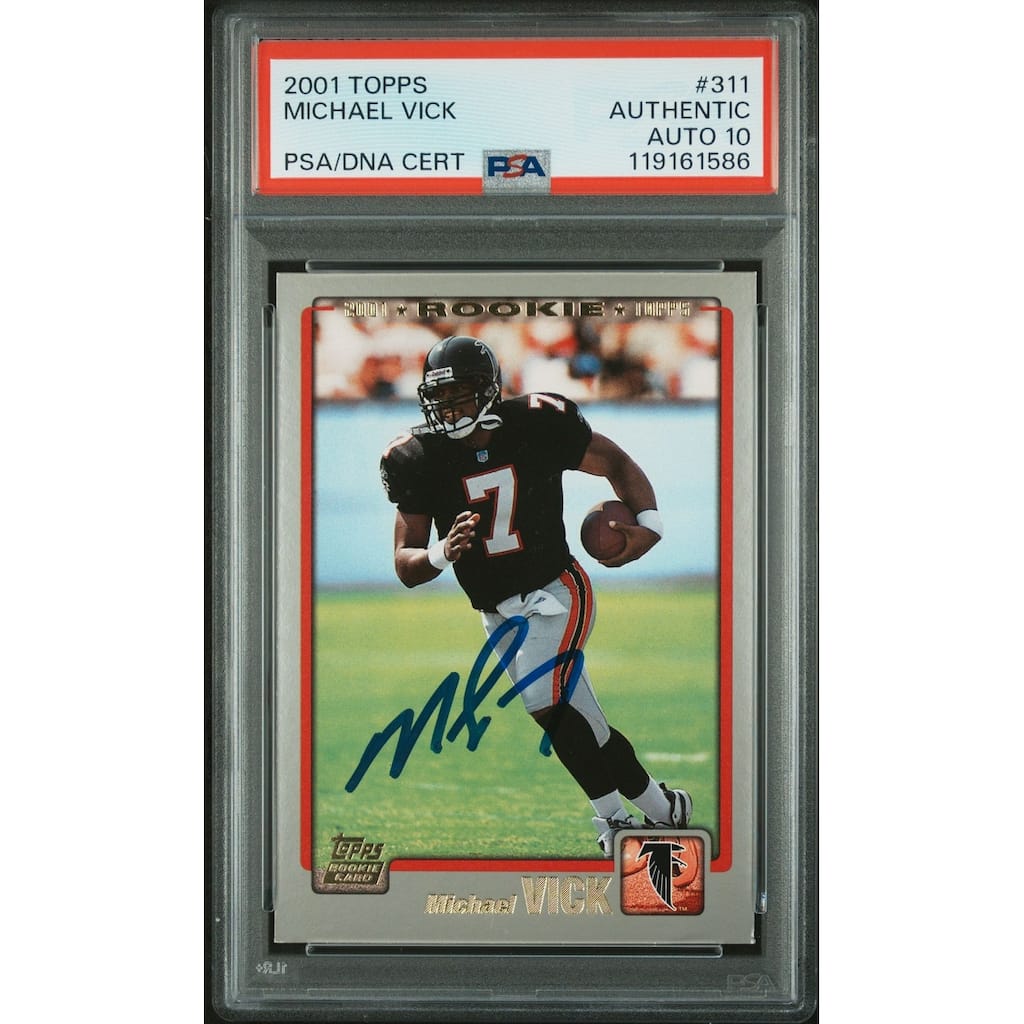 Michael Vick 2001 Topps Signed Football Rookie Card #311 Auto Graded PSA 10 Cert # 119161586 - 8' x 11'