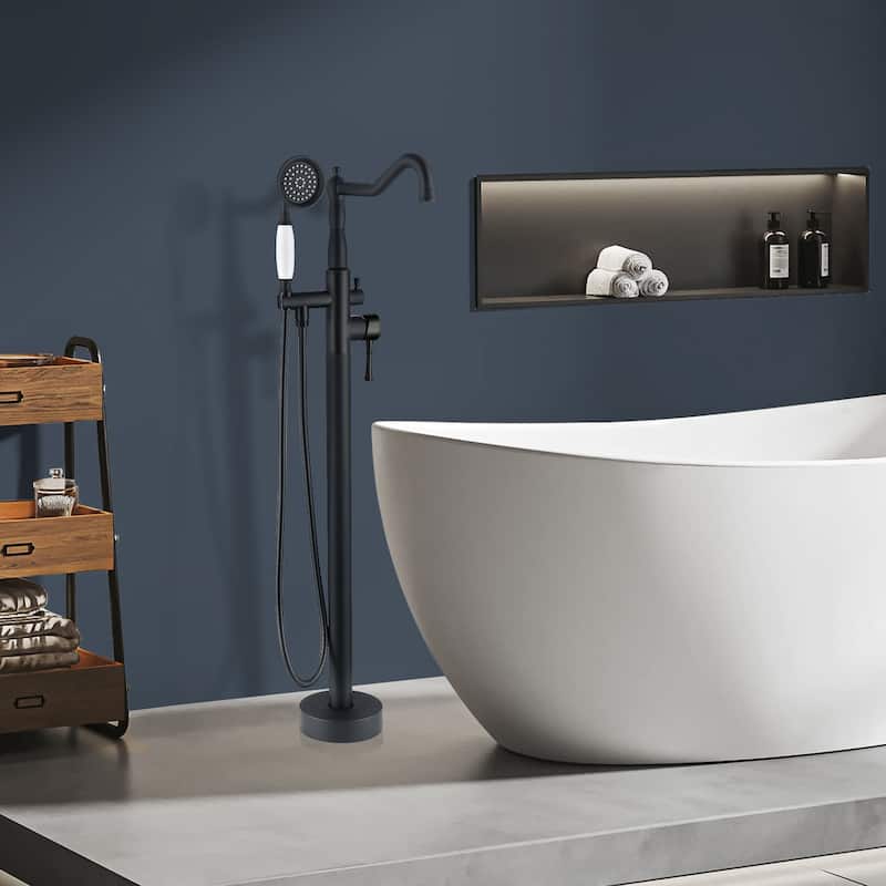Topcraft Single Handle Floor Mounted Freestanding Tub Filler with Handshower