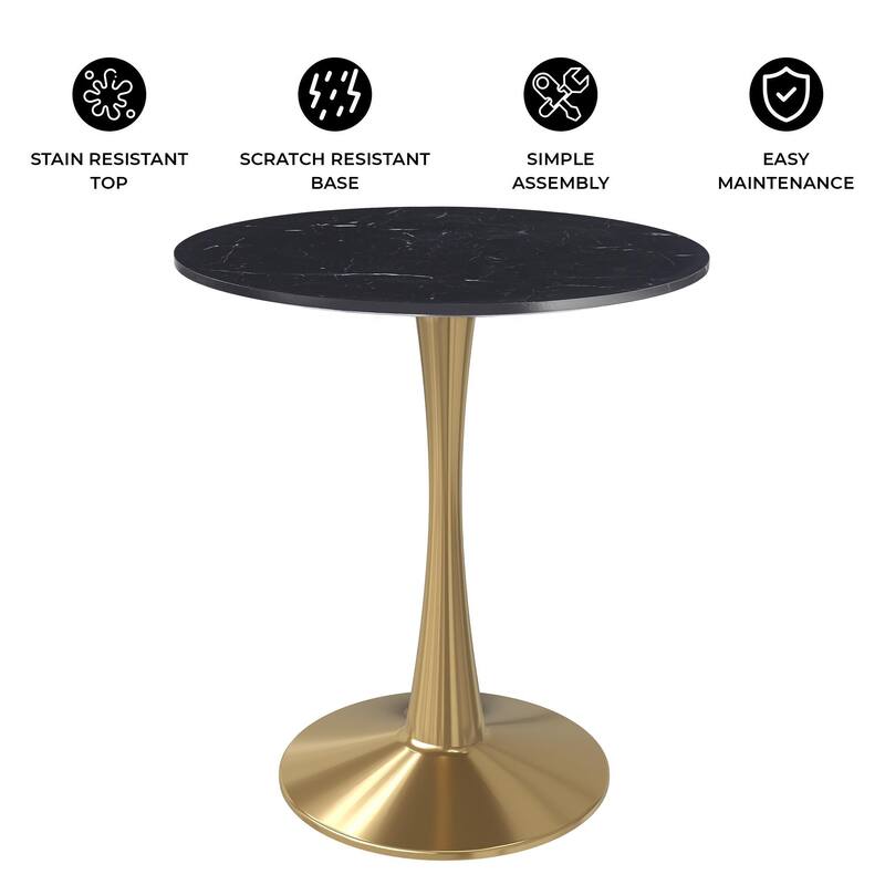 Bristol 31-inch Round Dining Table, Gold Pedestal Base Kitchen Table, Easy-Clean Scratch Resistant Surface, Floor Protectors