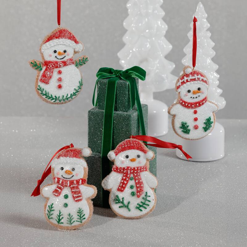 Assorted Cookie Christmas Ornaments, 8 Hanging Pieces (2 Sets of 4), Snowman