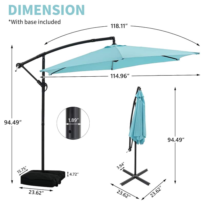 Ainfox 10ft Offset Hanging Market Patio Umbrella With Base