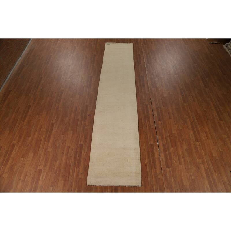 Beige Gabbeh Oriental Runner Rug Handmade Wool Carpet - 3'0"x 14'4"