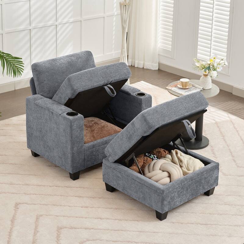 Chenille Sectional Sofa, Hidden Storage & Modular Design