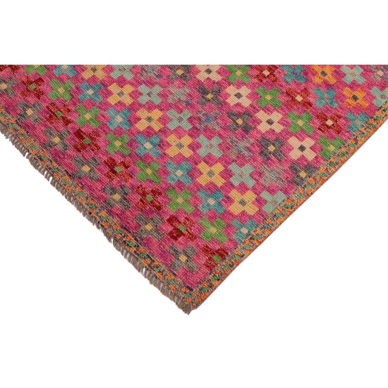 Modern Balochi Espinoza Pink/Orange Hand Knotted Wool Rug - 3'4'' x 4'10''